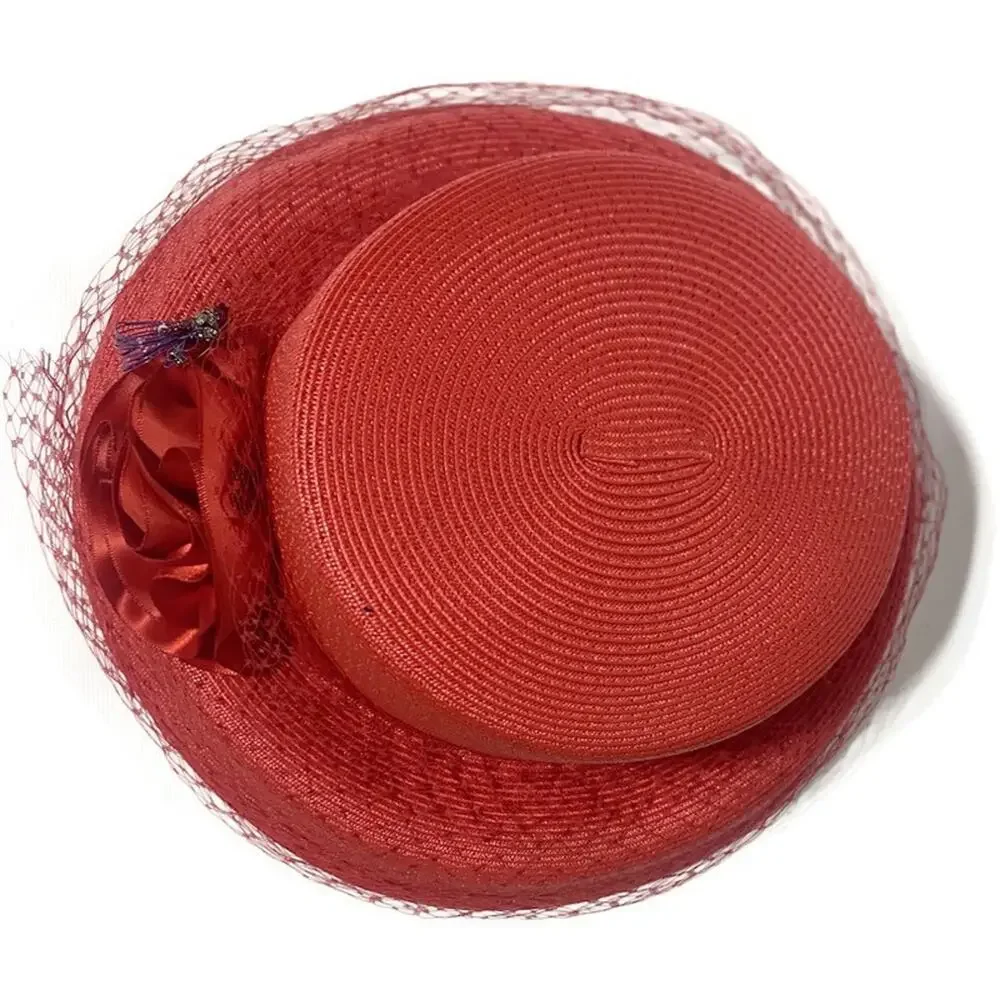 Vintage August Women's Red Derby Hat Polypropylene Dress Hat RN#80934 7x7.5